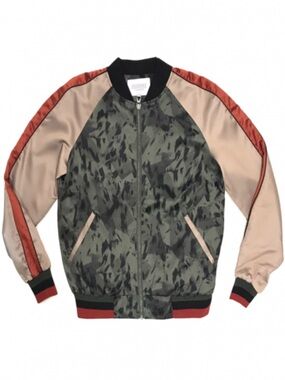 Eleven Paris Color-Block Camo Satin Bomber Jacket